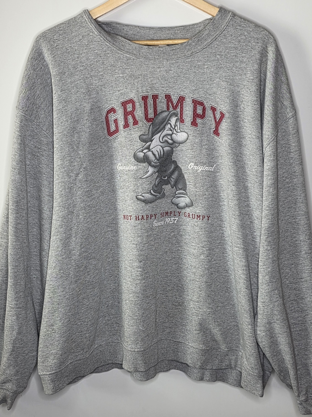 Vintage Disney Store Grumpy Graphic Crewneck Sweatshirt - Gray Size XXL Fleece